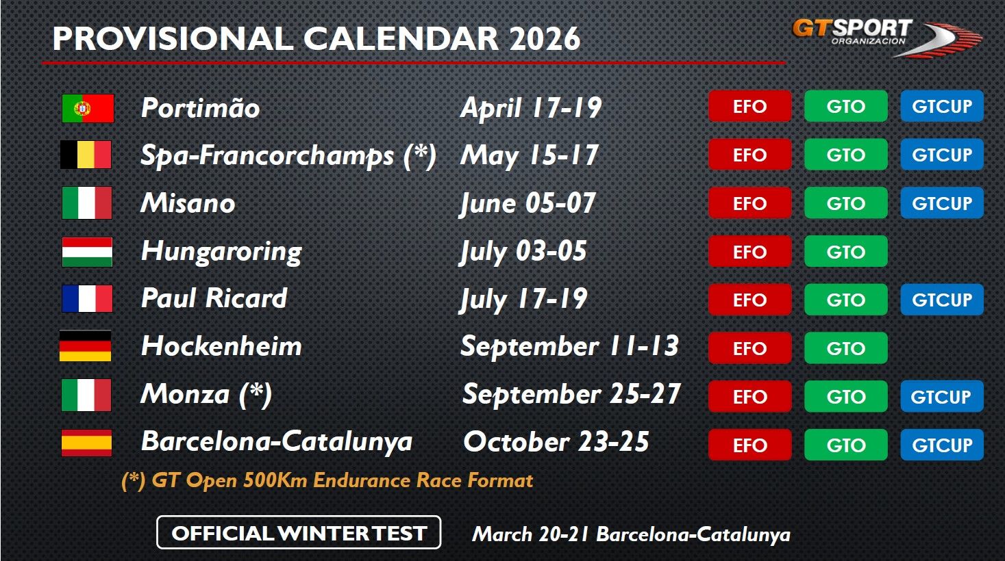 2026 Calendar: the Barcelona round moved to 23-25 October